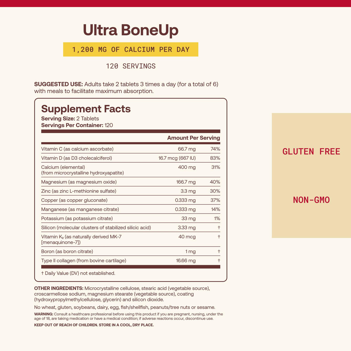 Détail de l'étiquette de Jarrow Formulas Ultra BoneUp