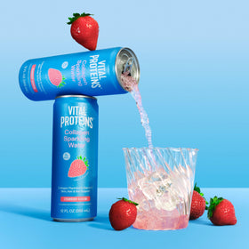 Détail de l'étiquette de l'eau pétillante Vital Proteins au collagène