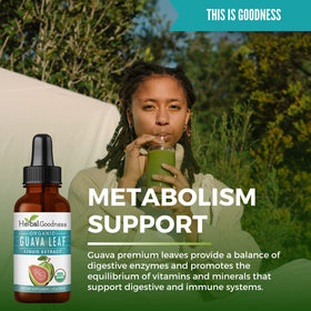 Détail de l'étiquette de l'extrait de feuilles de goiave Herbal Papaya