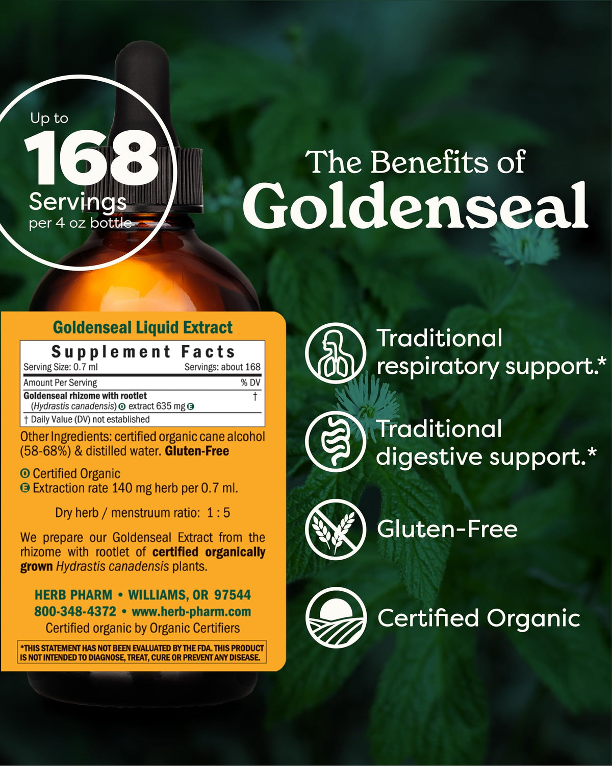 Détail de l'étiquette de l'extrait de Goldenseal Herb Pharm
