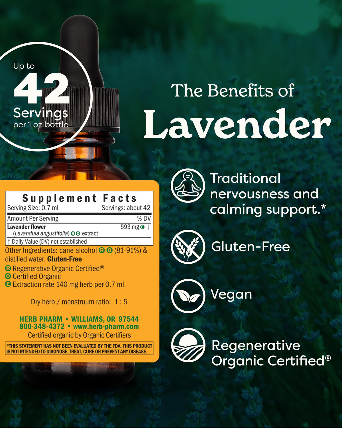 Détail de l'étiquette de l'extrait de lavande Herb Pharm