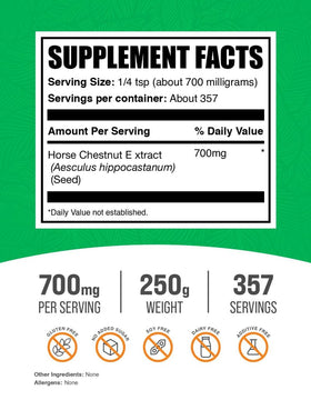 Détail de l'étiquette de l'extrait de marron d'Inde BulkSupplements