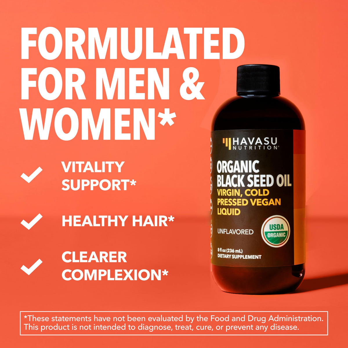 Détail de l'étiquette de l'huile de nigelle bio HAVASU NUTRITION