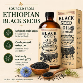 Détail de l'étiquette de l'huile de nigelle éthiopienne Herbal Organic Works