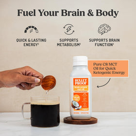 Détail de l'étiquette de l'huile MCT C8 Bulletproof Brain Octane