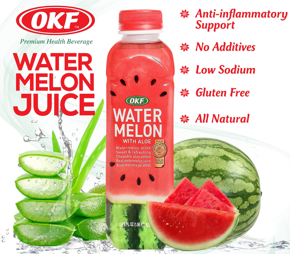 Détail de l'étiquette de la Boisson OKF à la Pastèque et Aloe Vera