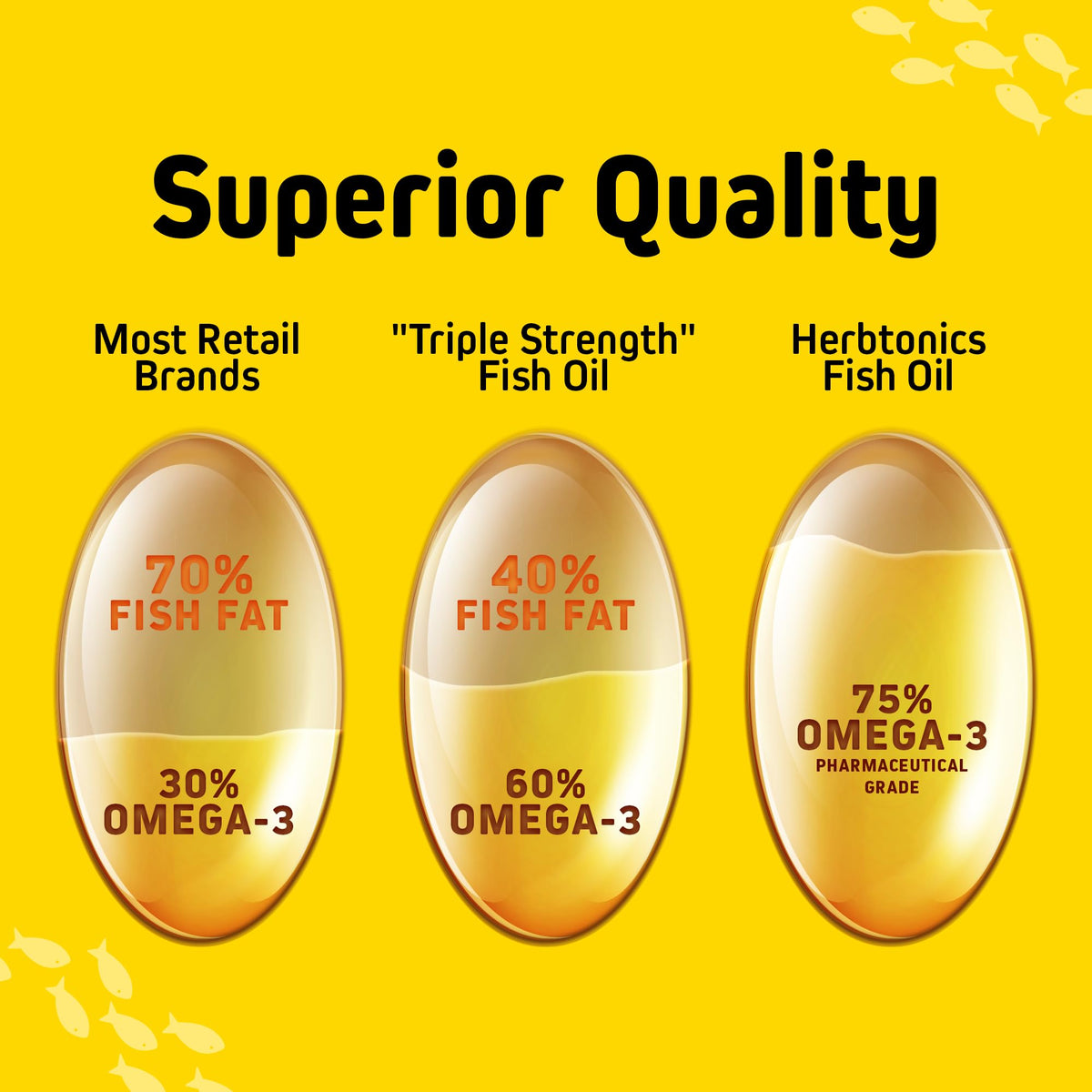 Détail de l'étiquette de la bouteille d'huile de poisson Omega 3 Herbtonics