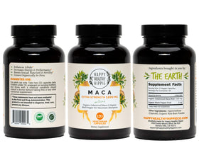 Détail de l'étiquette de la bouteille de racine de maca bio
