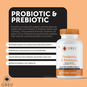 Détail de l'étiquette de la bouteille obel de complément probiotique