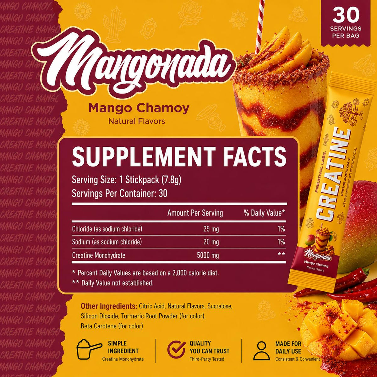 Détail de l'étiquette de la créatine monohydrate Primeval Labs