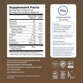 Détail de l'étiquette de la poudre de collagène chocolat Vital Proteins