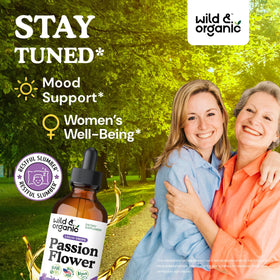 Détail de l'étiquette de la teinture de fleur de passion Wild & Organic