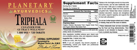 Détail de l'étiquette de Planetary Herbals Triphala 1000mg