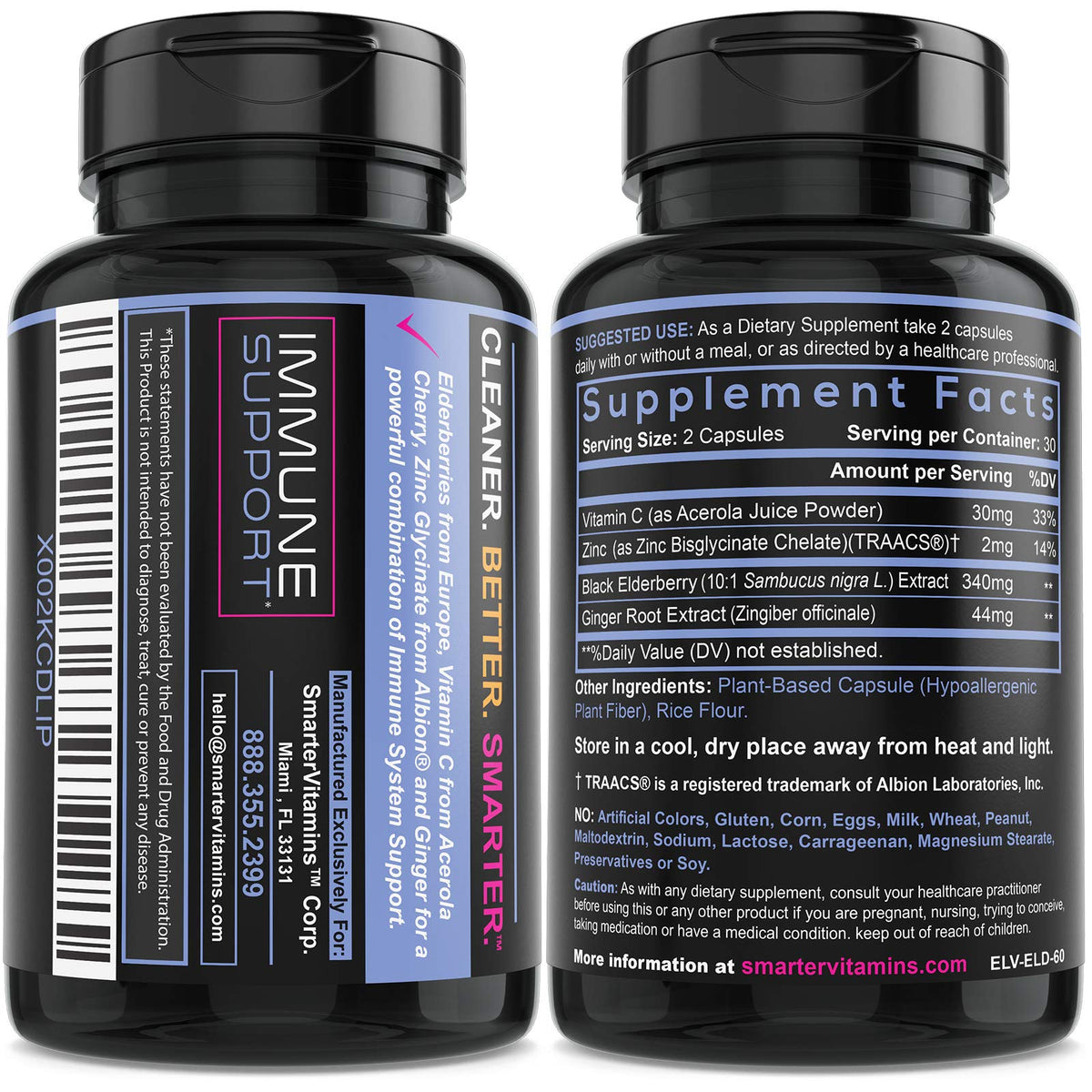 Détail de l'étiquette de SmarterVitamins Extrait de Sureau Noir