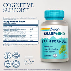Détail de l'étiquette de SOLARAY SharpMind avec ingrédients