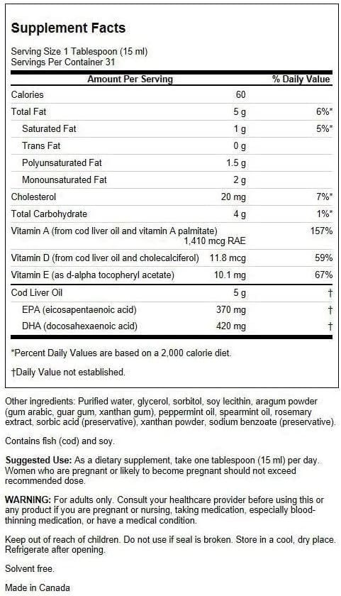 Détail de l'étiquette de Swanson Huile de Foie de Morue Menthe