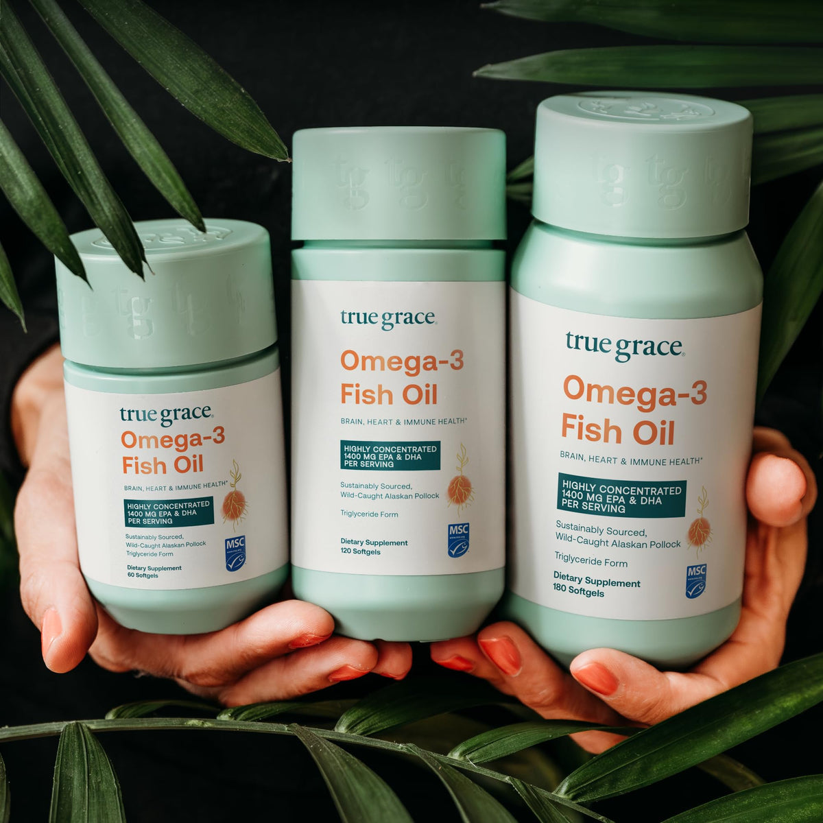 Détail de l'étiquette de True Grace Omega-3