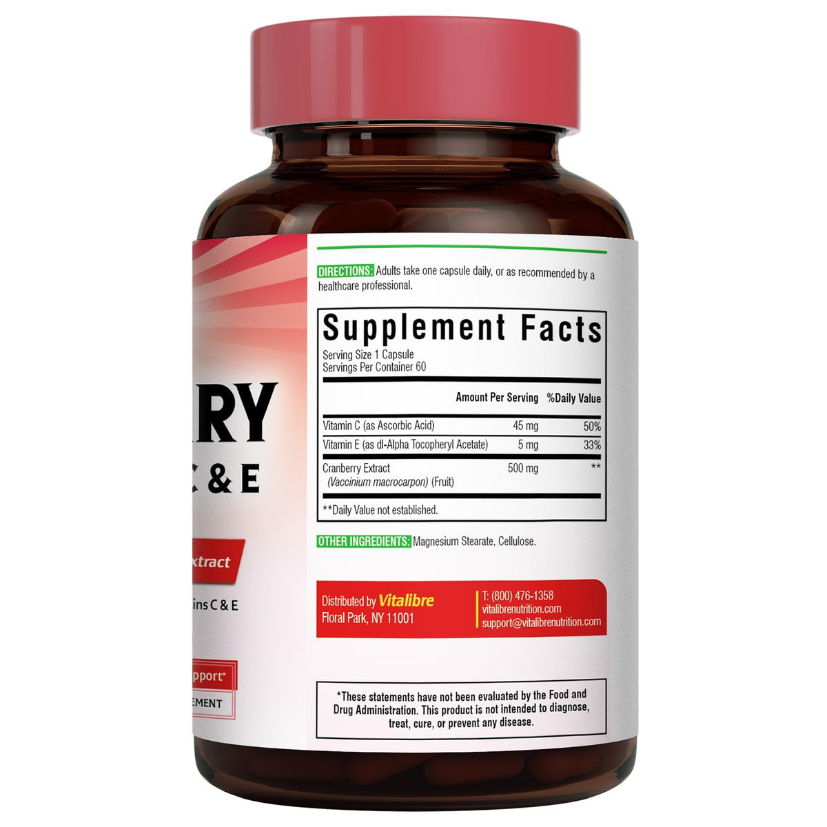 Détail de l'étiquette de Vitalibre Canneberge 500 mg