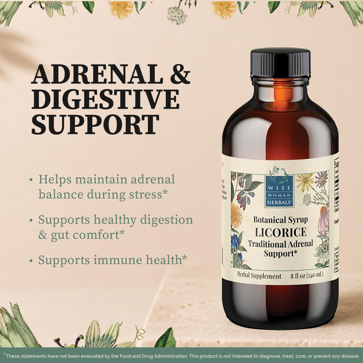Détail de l'étiquette de Wise Woman Herbals Extrait de réglisse