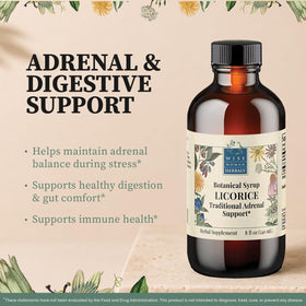 Détail de l'étiquette de Wise Woman Herbals Extrait de réglisse