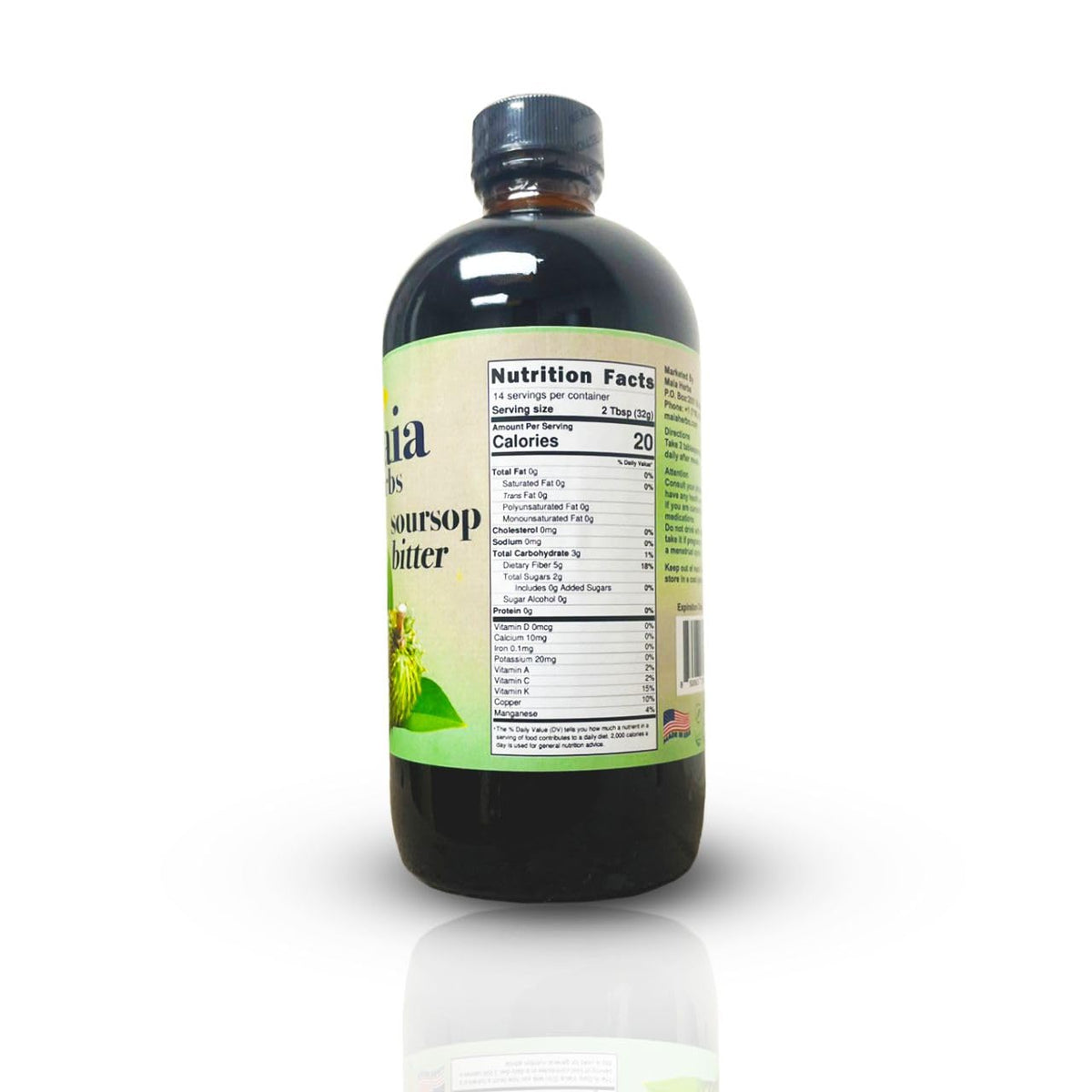 Détail de l'étiquette des Bitters de Graviola Maia Herbs