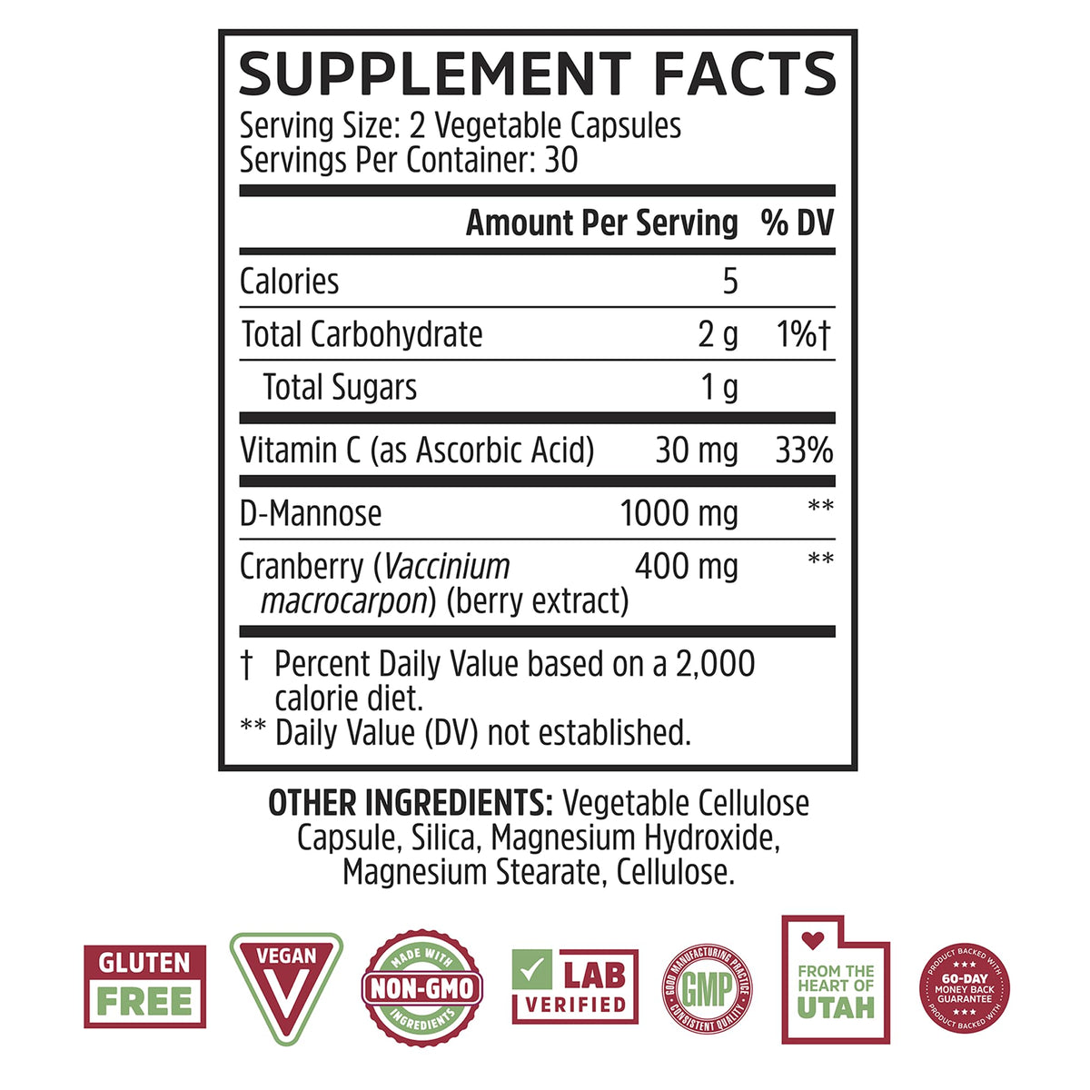 Détail de l'étiquette des capsules de cranberry ZHOU
