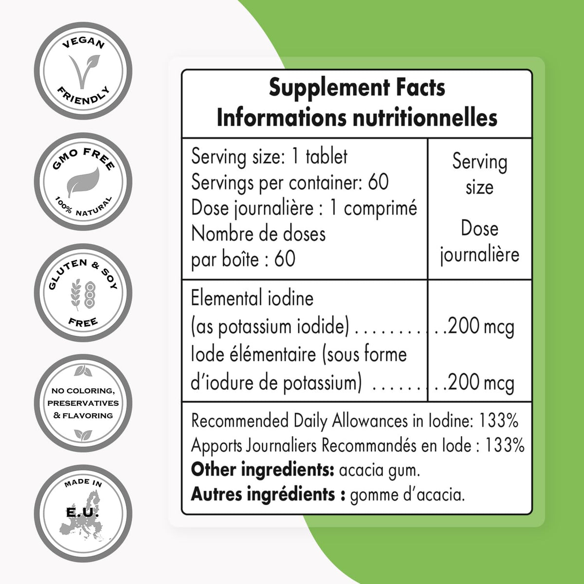 Détail de l'étiquette des comprimés d'iodure de potassium Supersmart
