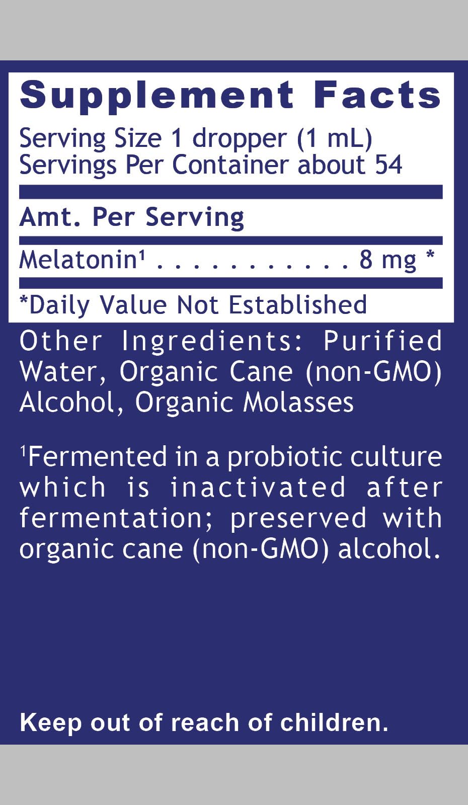Détail de l'étiquette des gouttes de mélatonine Quantum Nutrition