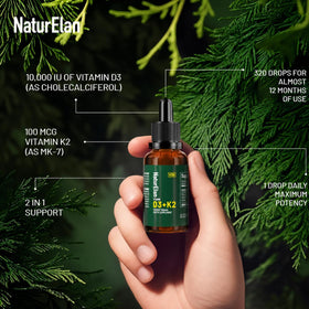 Détail de l'étiquette des gouttes de vitamine D3 K2 NaturElan