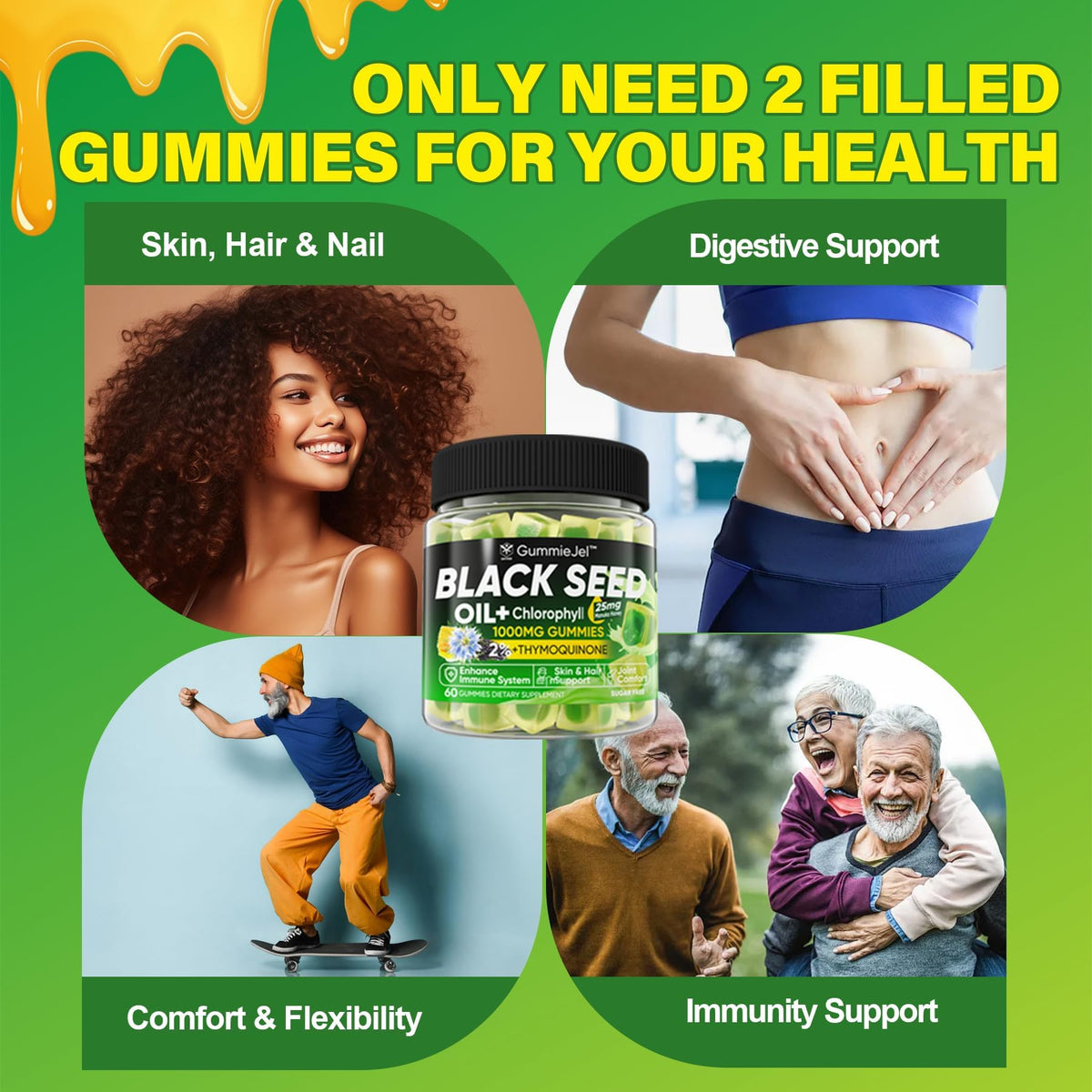 Détail de l'étiquette des gummies EnvyCure avec spécifications