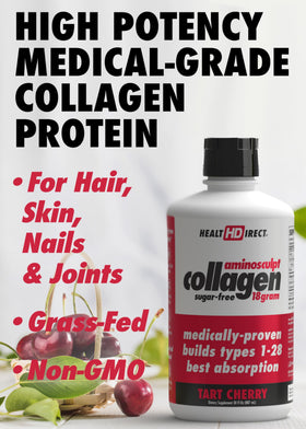 Détail de l'étiquette du collagène liquide AminoSculpt, ingrédients et informations nutritionnelles