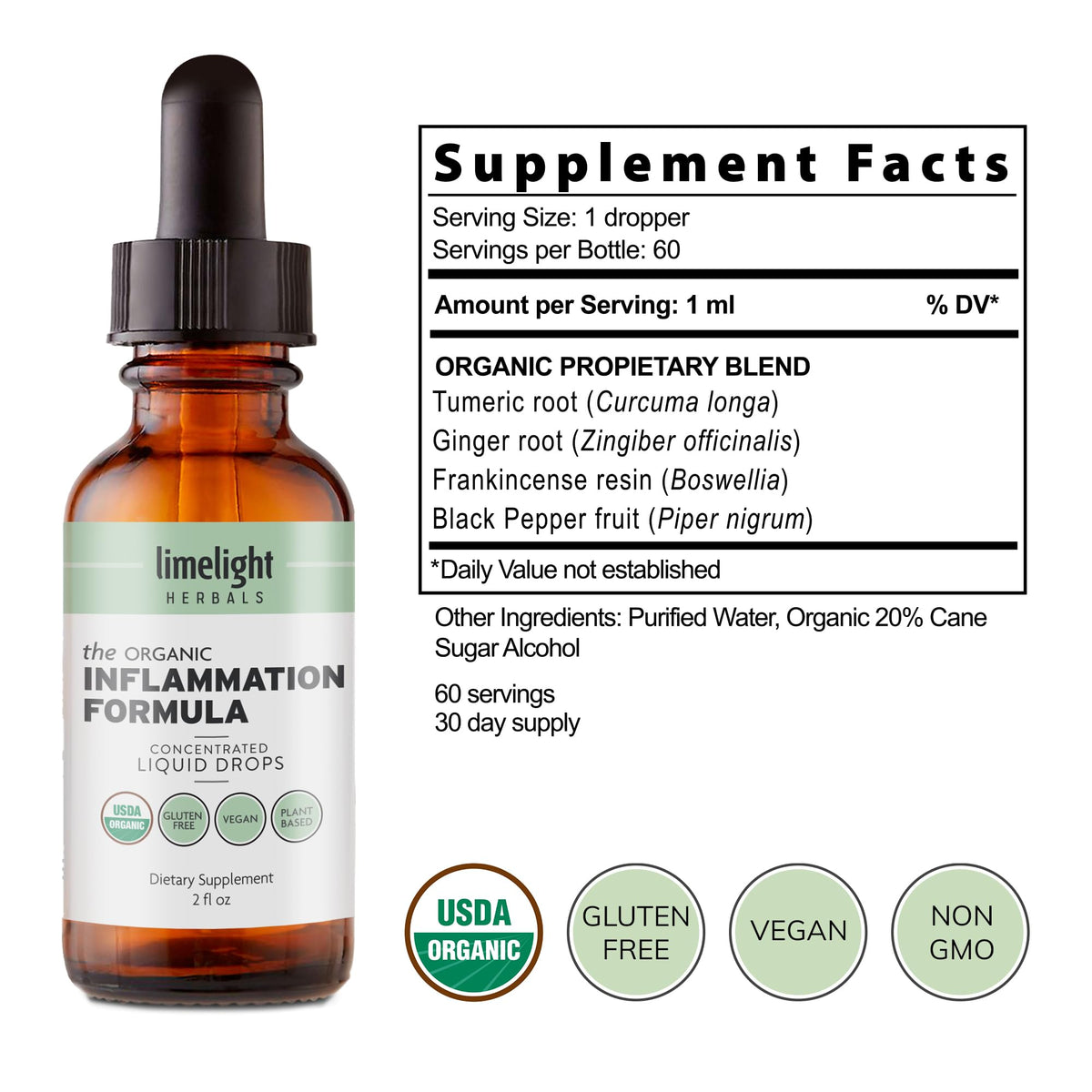 Détail de l'étiquette du complément Curcuma LIMELIGHT HERBALS