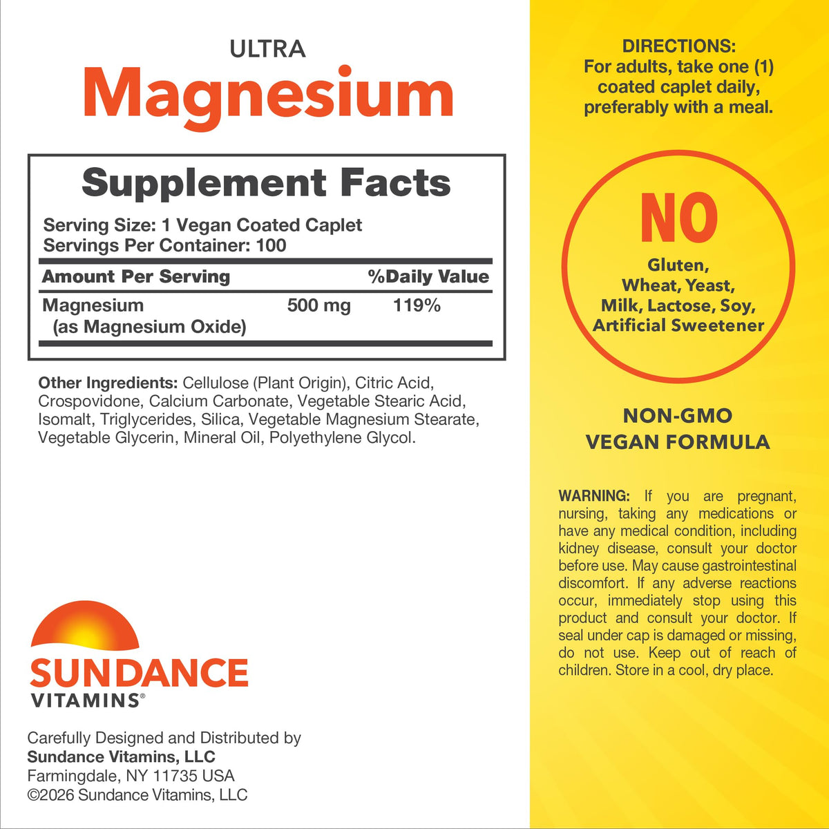 Détail de l'étiquette du complément de magnésium Sundance