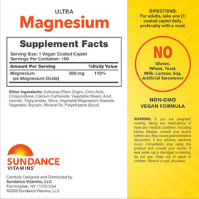 Détail de l'étiquette du complément de magnésium Sundance