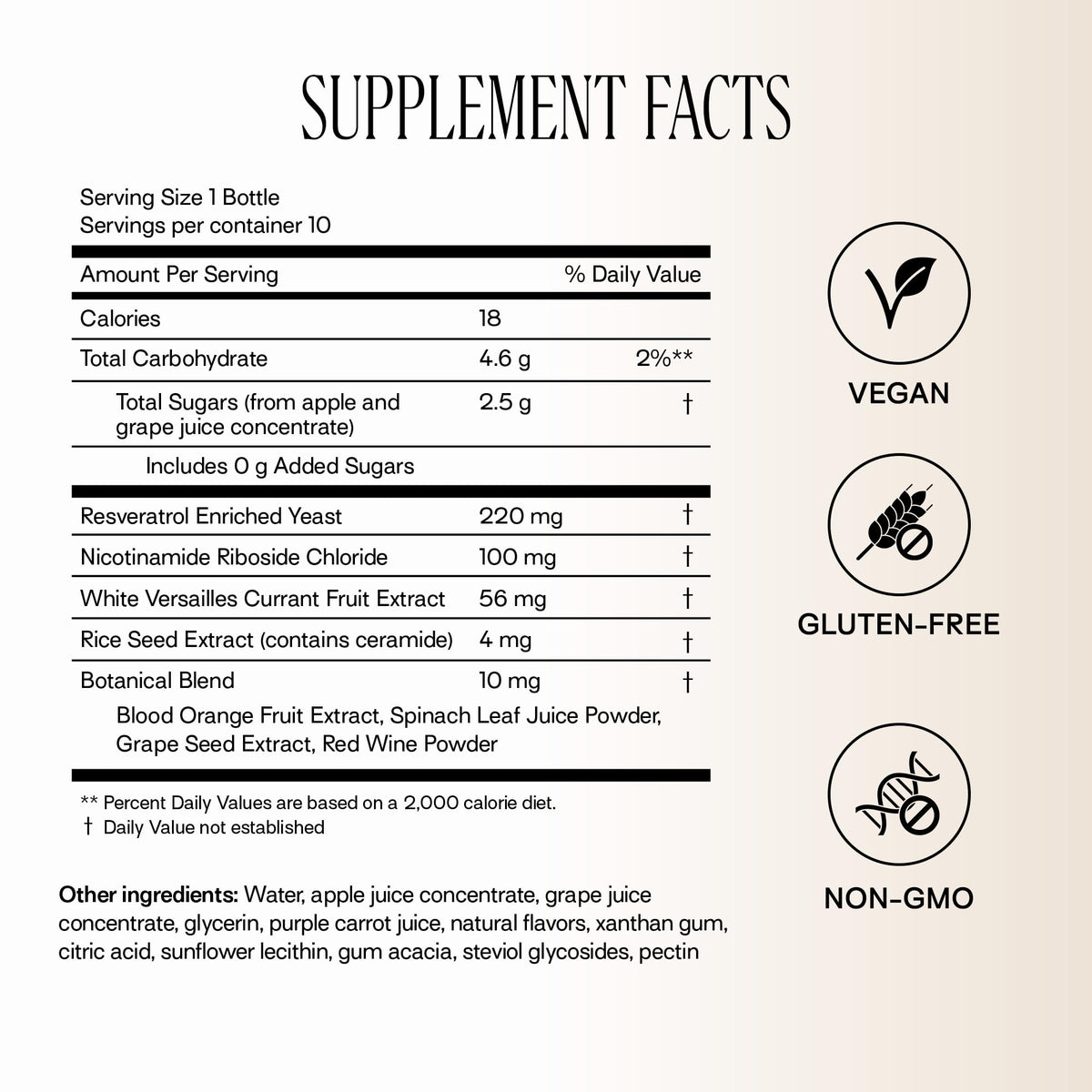 Détail de l'étiquette du Complément Liquide NAD+ de Happy Aging