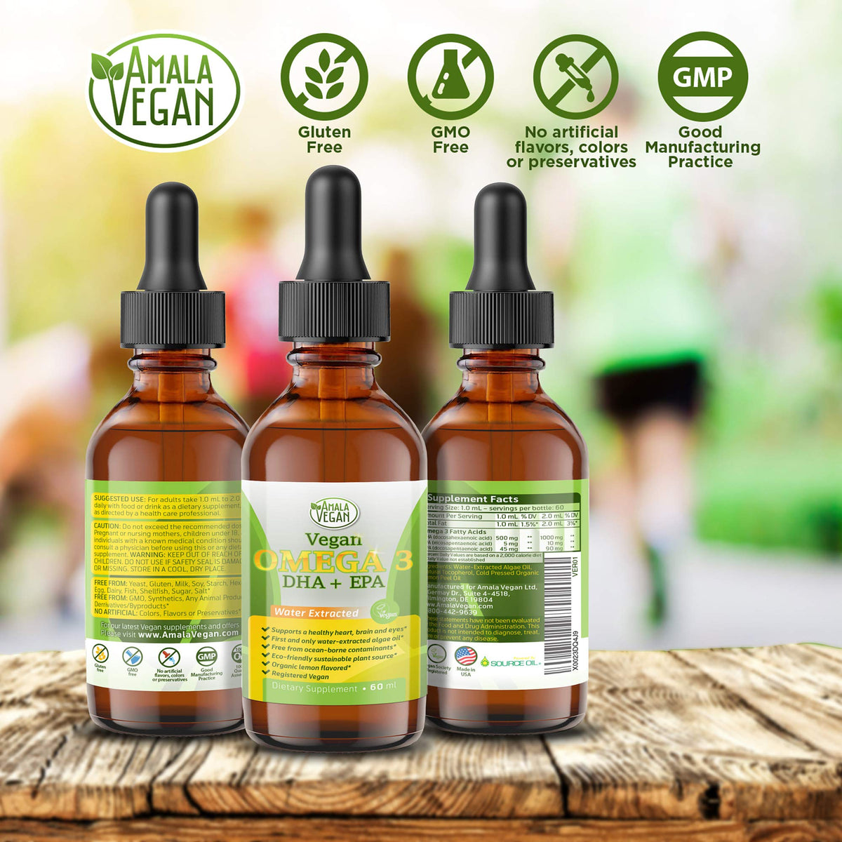 Détail de l'étiquette du complément Omega 3 Végétal Amala Vegan