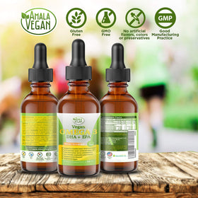 Détail de l'étiquette du complément Omega 3 Végétal Amala Vegan
