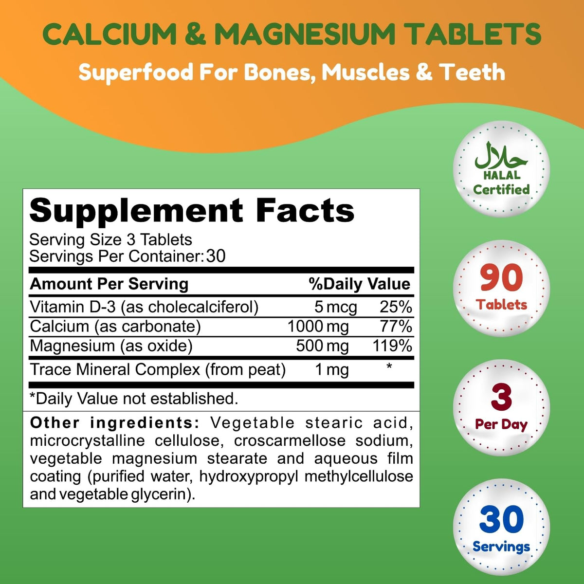 Détail de l'étiquette du complément SHIFAA NUTRITION Calcium et Magnésium