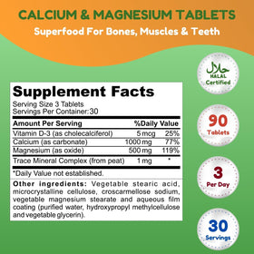 Détail de l'étiquette du complément SHIFAA NUTRITION Calcium et Magnésium