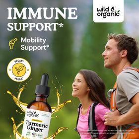 Détail de l'étiquette du complément Wild & Organic Curcuma et Gingembre