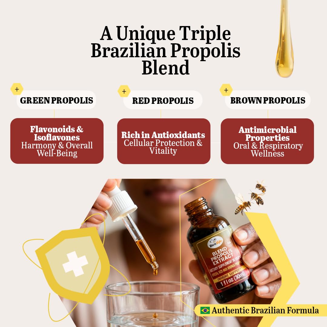 Détail de l'étiquette du flacon d'extrait de propolis Beelife