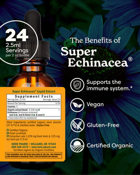 Détail de l'étiquette du flacon d'extrait liquide Super Echinacea Herb Pharm