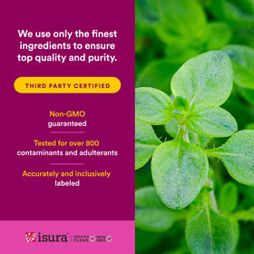 Détail de l'étiquette du flacon d'huile d'origan bio Natural Factors