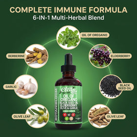 Détail de l'étiquette du flacon d'huile d'origan Clean Nutraceuticals