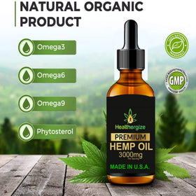 Détail de l'étiquette du flacon d'huile de chanvre Healthergize