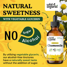 Détail de l'étiquette du flacon de camomille Wild & Organic