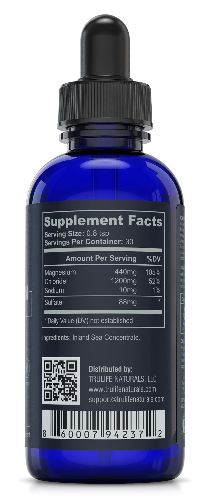 Détail de l'étiquette du flacon de magnésium ionique TRULIFE NATURALS