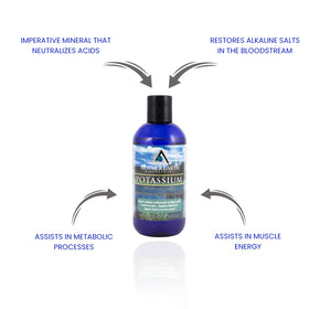 Détail de l'étiquette du flacon de potassium Mother Earth Minerals