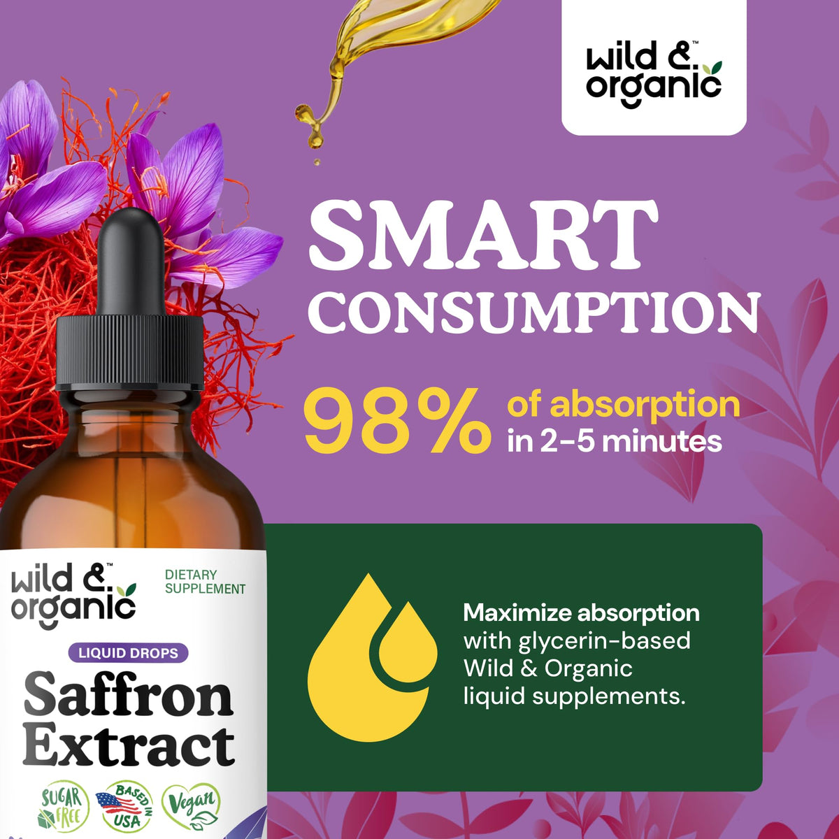 Détail de l'étiquette du flacon de safran Wild & Organic