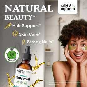 Détail de l'étiquette du flacon Wild & Organic Extrait de Prêle
